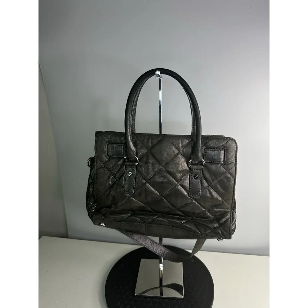 Michael Kors Hamilton Quilted Gun Metal Leather Small Tote Shoulder Bag
